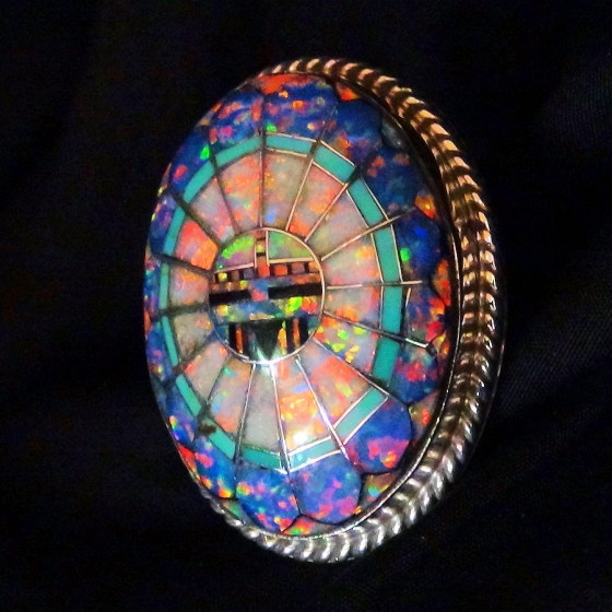 Zuni Silver and Opal Sun...