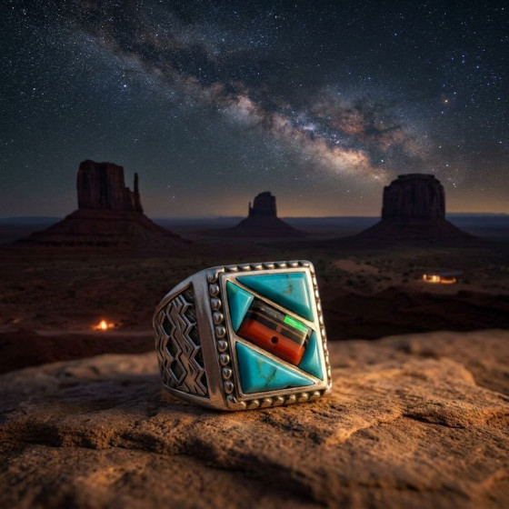 Navajo Indianer Siegelring, Türkis und Koralle