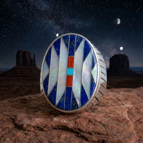 Anillo Nativo Americano en Plata, Símbolo Navajo