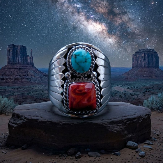 Anello Navajo in turchese e...