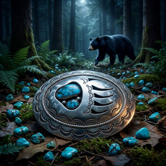Two Turquoises Bearpaw Sterlingsilver Beltbuckle