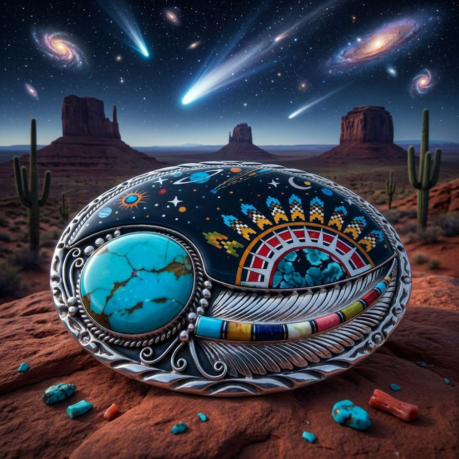 Zilveren riemgesp met Native American Universe Cosmos-motief