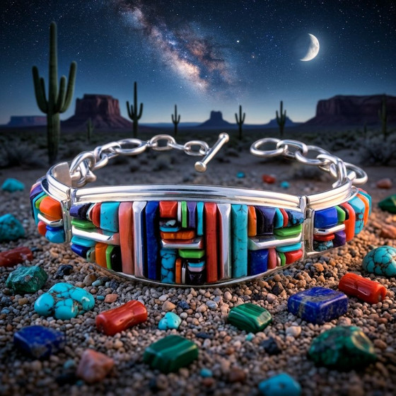 Armband met Indiaanse kasseienmotief in veelkleurig zilver, voor dames en heren.