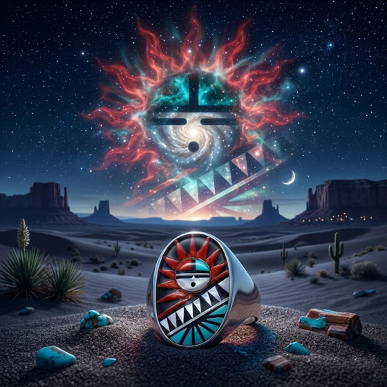 Bague Zuni, Sungod Face en...