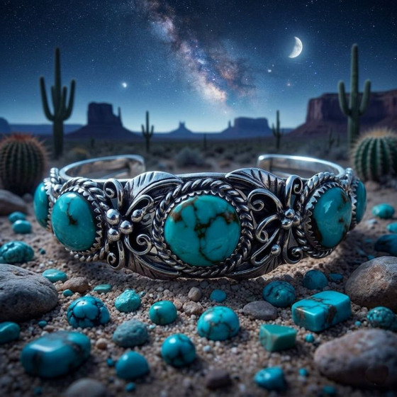 Indianer Navajo Sterlingsilber Armreif Mit 5 Habdedelsteinen, Farbe Nach Wahl, Für Damen