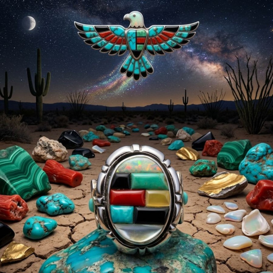 Anello con intarsio Navajo...
