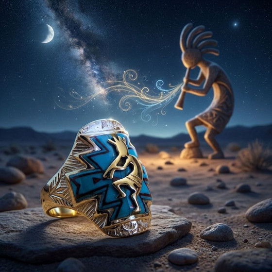 Anello Kokopelli su Fondo Blu