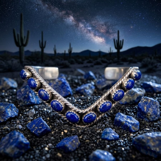 Sterling Silver Bracelet V With 10 Cabochons, Color Choice