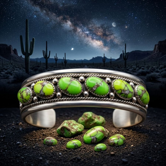 Navajo Silver Bracelet with 7 Oval Cabochons, Choice of Color