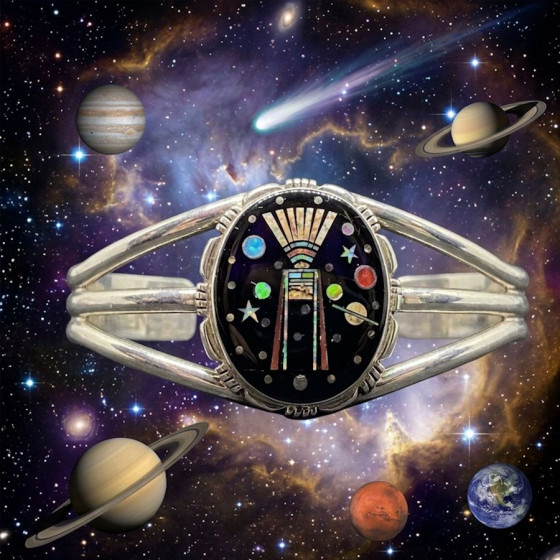 Sterling Silver Zuni Micro Inlay Cuff Bracelet Father Sky