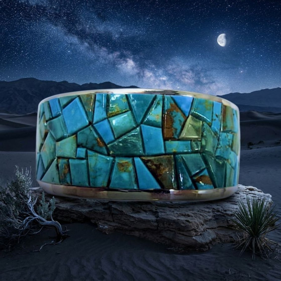 Native American Navajo Turquoise Cobblestone Mozaïek Armband