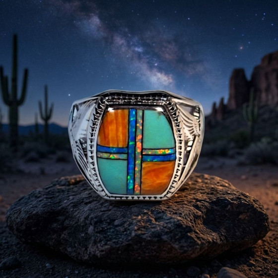 Indianischer Siegelring für Damen und Herren, Navajo-Symbol Modell 13