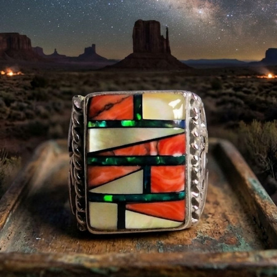 Navajo zegelring in zilver,...