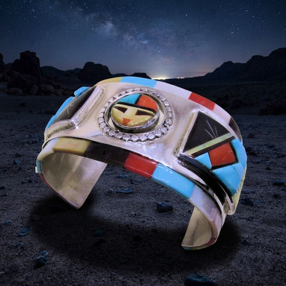 Bracelet Dieu Soleil Zuni Yumei Tei en Argent et Pierres