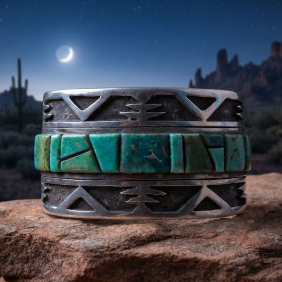 Bracelet Navajo Cobblestone Turquoise en Argent