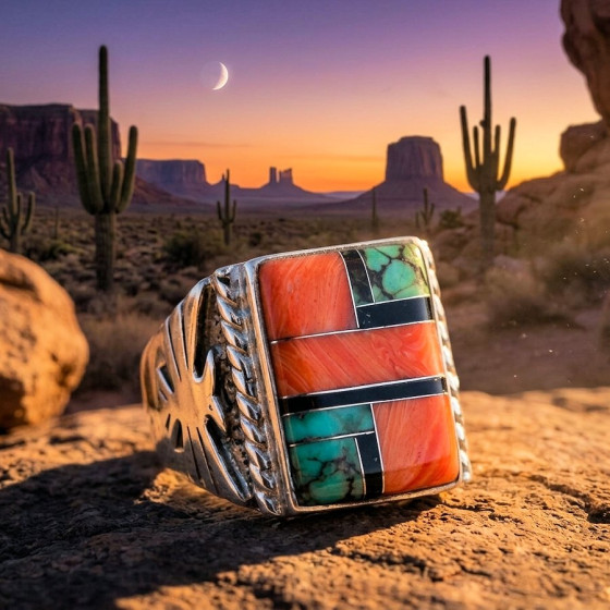Bague Navajo Turquoise et...