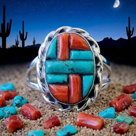 Anillo Navajo de plata con...
