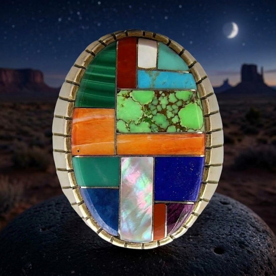 Bague Navajo Ovale Channel Inlay Multicolore