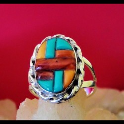 BAGUE TURQUOISE CORAIL ET SPONDYLUS