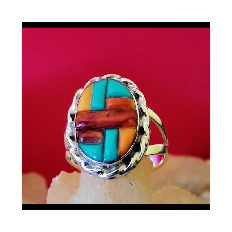 BAGUE TURQUOISE CORAIL ET SPONDYLUS