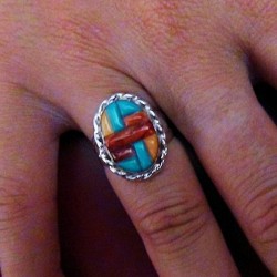BAGUE TURQUOISE CORAIL ET SPONDYLUS