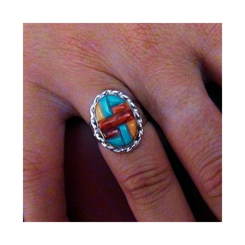 BAGUE TURQUOISE CORAIL ET SPONDYLUS