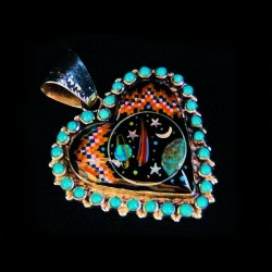 Universe Heart Pendant, Stones and Turquoise