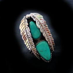 BAGUE NAVAJO PLUMES ET TURQUOISES