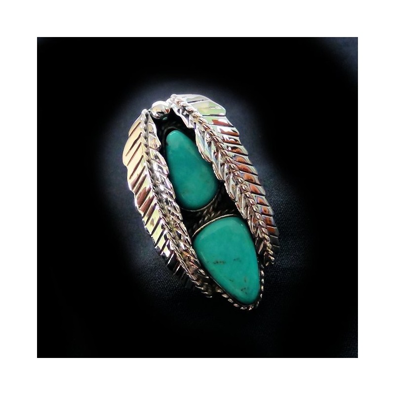 BAGUE NAVAJO PLUMES ET TURQUOISES