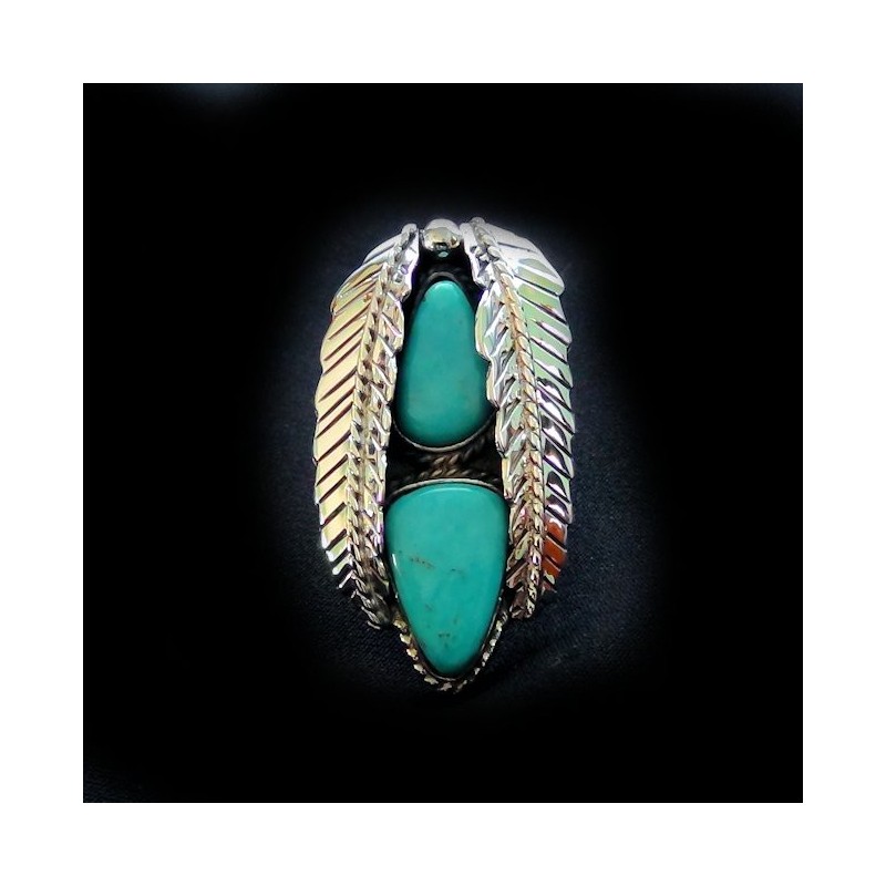 BAGUE NAVAJO PLUMES ET TURQUOISES