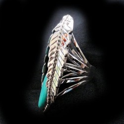 BAGUE NAVAJO PLUMES ET TURQUOISES