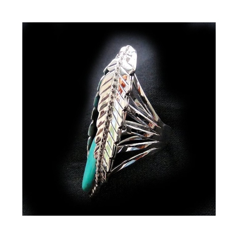 BAGUE NAVAJO PLUMES ET TURQUOISES