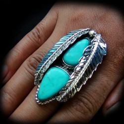BAGUE NAVAJO PLUMES ET TURQUOISES