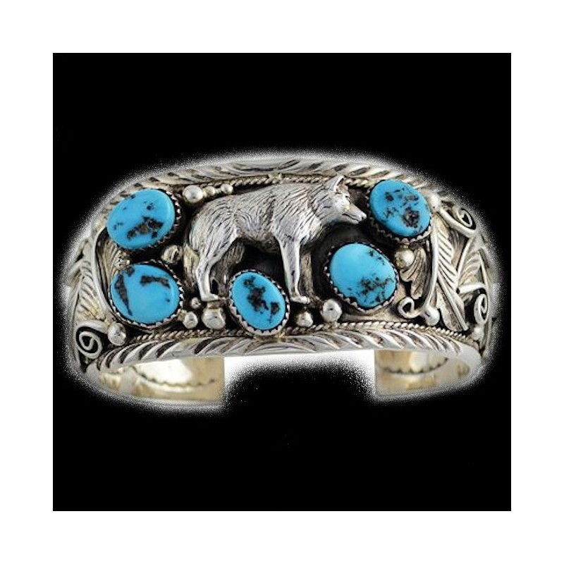 BRACELET LOUP ARGENT ET TURQUOISES