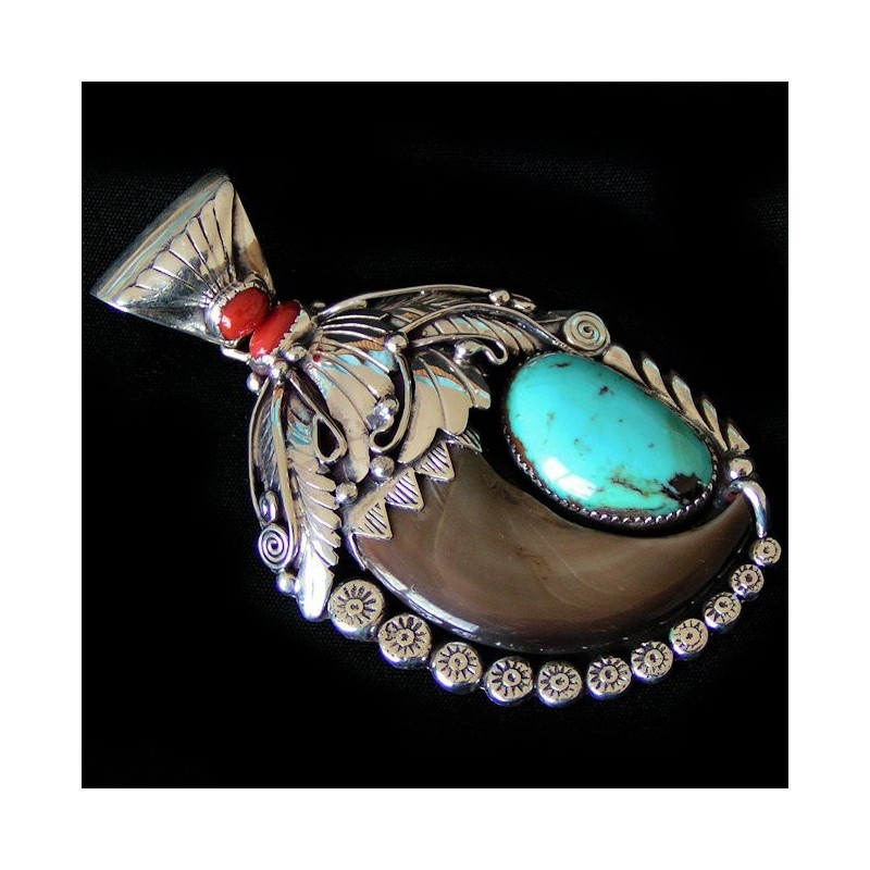 BÄRENKRALLE STERLING SILBER ANHÄNGER NAVAJO SCHMUCK