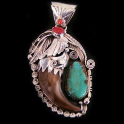 BÄRENKRALLE STERLING SILBER ANHÄNGER NAVAJO SCHMUCK