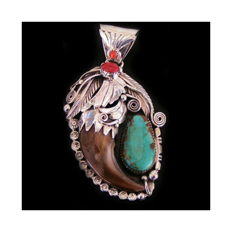 BÄRENKRALLE STERLING SILBER ANHÄNGER NAVAJO SCHMUCK