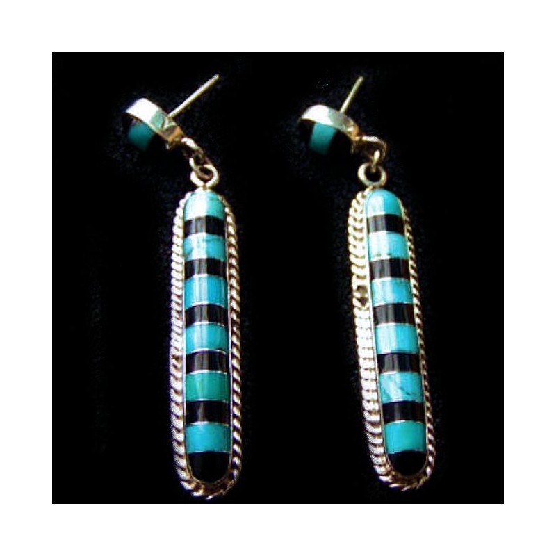 BOUCLES D'OREILLES JEAIS NOIR ET TURQUOISE
