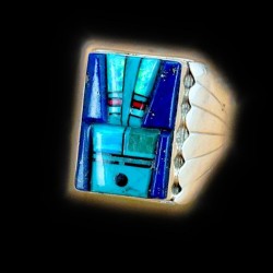 Anello Testa Indiana in Argento 925 e Mosaico Turchese