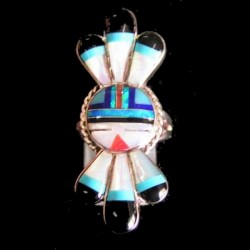 Bague Dieu Soleil Zuni en Argent 925 pour Femme Bijou Amerindien  Nacre, Onyx, Turquoise Corail
