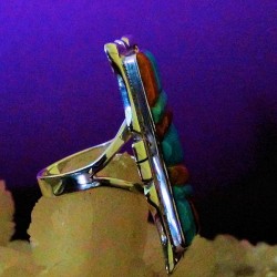 SPINY OYSTER AND CORAL NAVAJO RING