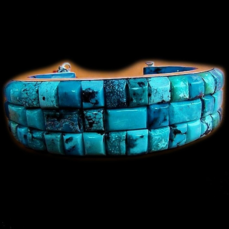 DREI ZEILEN SILBER ARMBAND MIT TÜRKIS