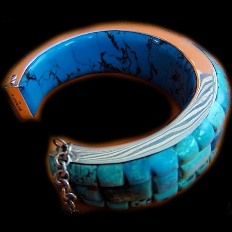 DREI ZEILEN SILBER ARMBAND MIT TÜRKIS