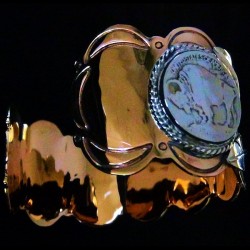 BRACELET BISON ET GUERRIER INDIEN CUIVRE ET ARGENT