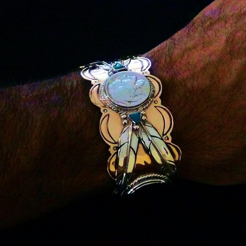 BRACELET BISON ET GUERRIER INDIEN CUIVRE ET ARGENT