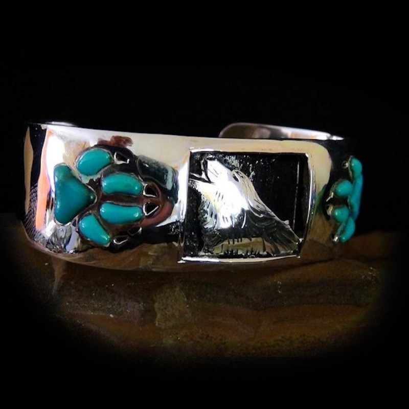 BRACELET LOUP ET EMPREINTES EN TURQUOISES
