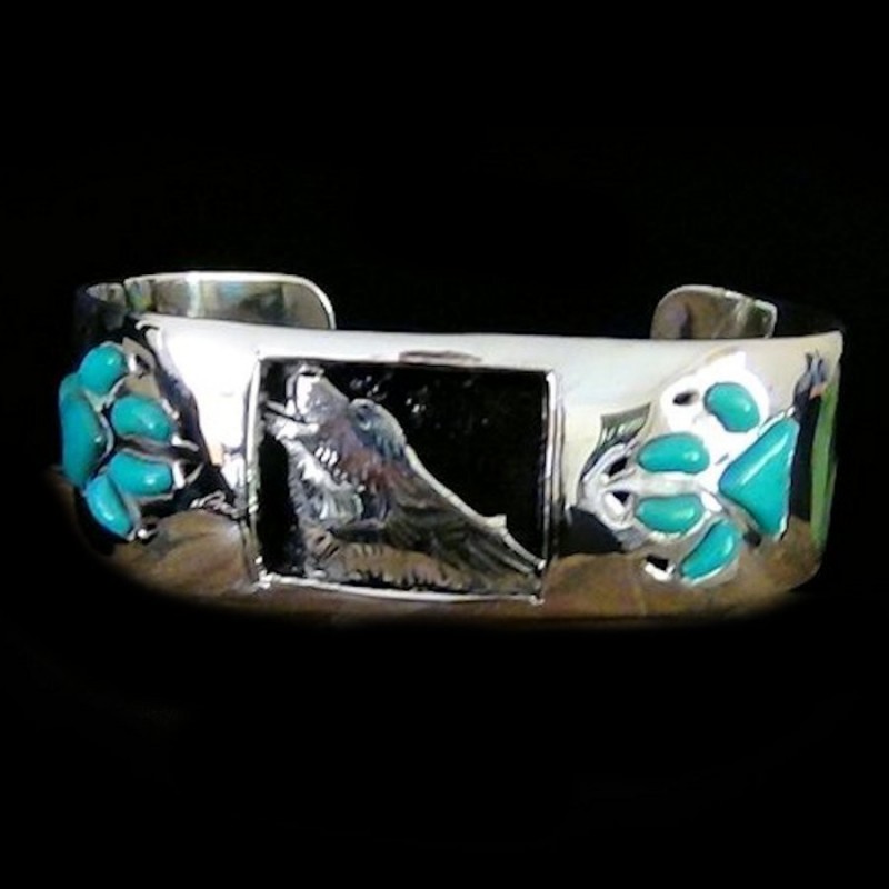 BRACELET LOUP ET EMPREINTES EN TURQUOISES