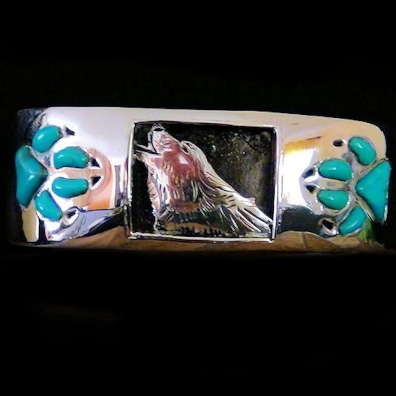 BRACELET LOUP ET EMPREINTES EN TURQUOISES