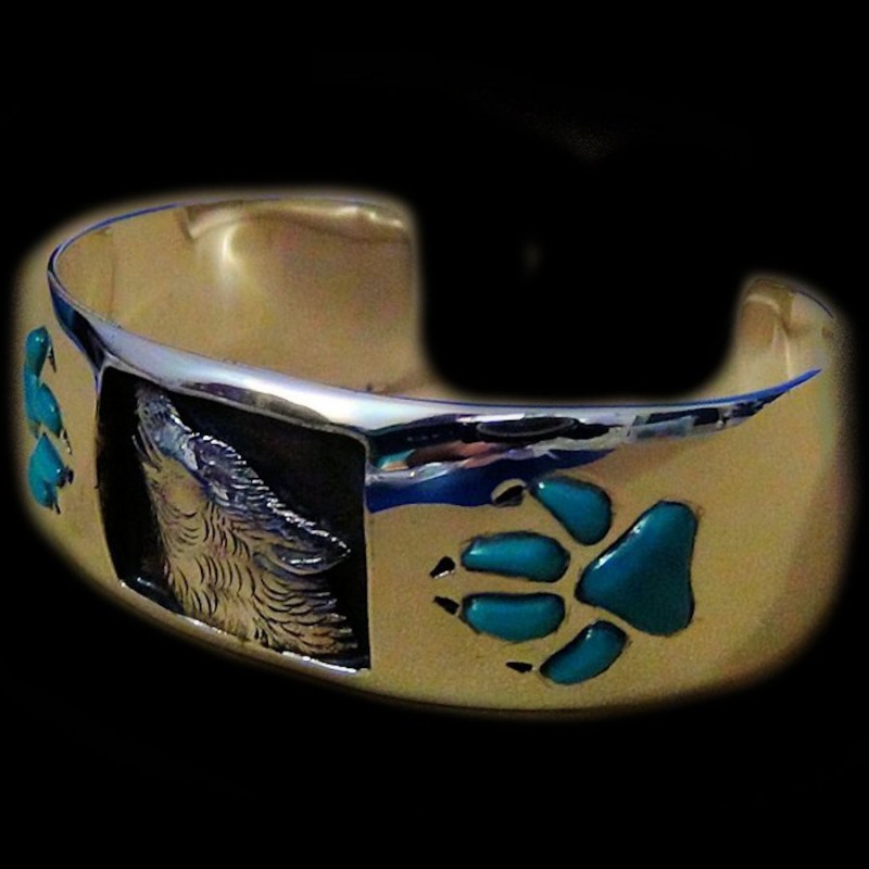 BRACELET LOUP ET EMPREINTES EN TURQUOISES