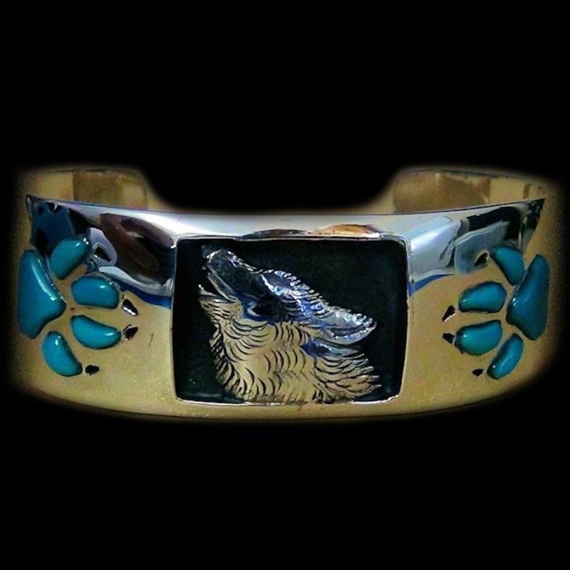 BRACELET LOUP ET EMPREINTES EN TURQUOISES